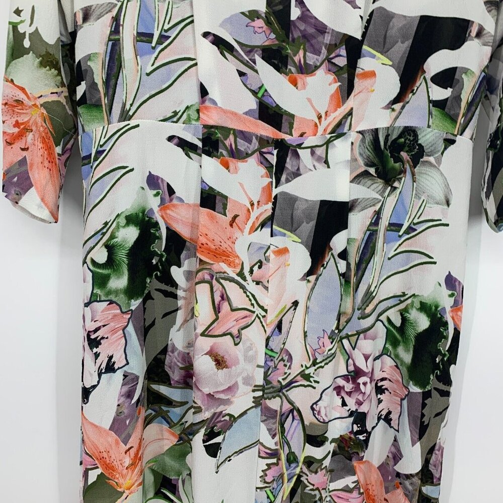 Johanne Beck Dress Floral Print V Neck Button Down Hi Lo Maxi - Picture 11 of 13